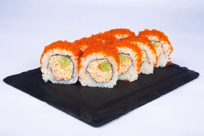 კალიფორნია კლასიკური (8 ნაჭერი) - კრაბი, ტობიკო, ტამაგო, კიტრი, ცხარე და ტერიაკის სოუსი