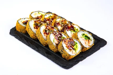 ცხელი ზაფხული (10 ნაჭერი) - ახალი ორაგული, ნაღების ყველი, კიტრი, ტერიაკის სოუსი და სეზამი