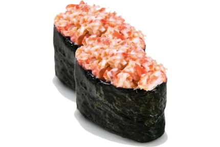 ები გუნკანი (2 ნაჭერი) - კრევეტი, ცხარე სოუსი, ტერიაკის სოუსი, ნორი, ბრინჯი და სეზამი