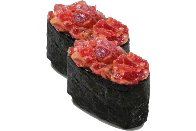 მაგურო გუნკანი (2 ნაჭერი) - თინუსი, ცხარე სოუსი, ტერიაკის სოუსი, ნორი, ბრინჯი და სეზამი